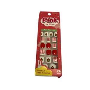 Pink By Kiss Press On Nails For Kids, DGPK01- Bella, 1-Pack, Red/White/Bears